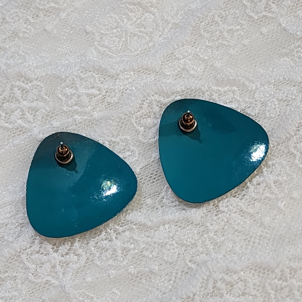 Turquoise Colored Hammered Metal Statement Pierce… - image 4